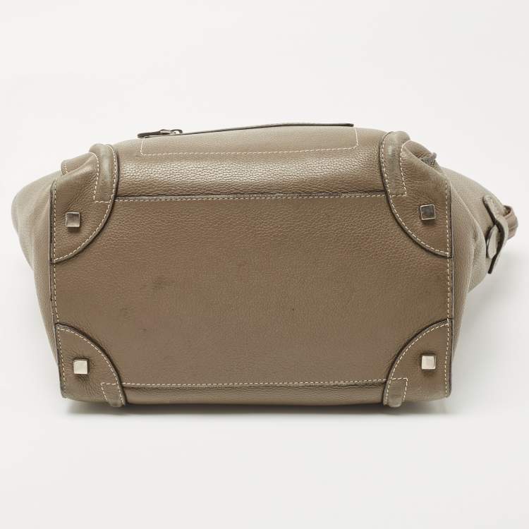 Pre Owned Celine Dark Beige Leather Mini Luggage Tote