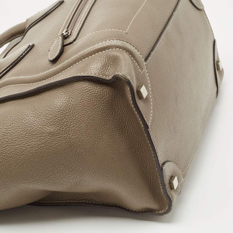 Pre Owned Celine Dark Beige Leather Mini Luggage Tote