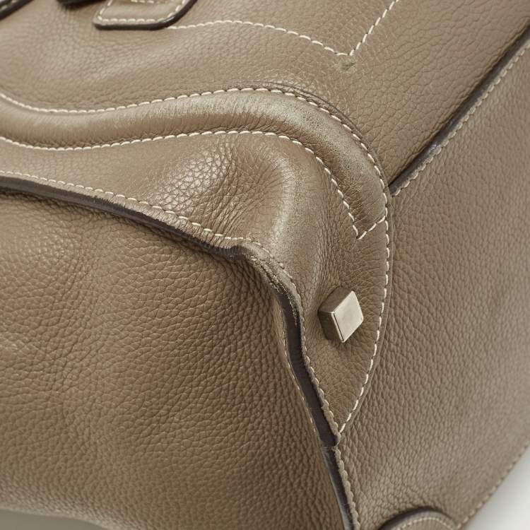 Pre Owned Celine Dark Beige Leather Mini Luggage Tote
