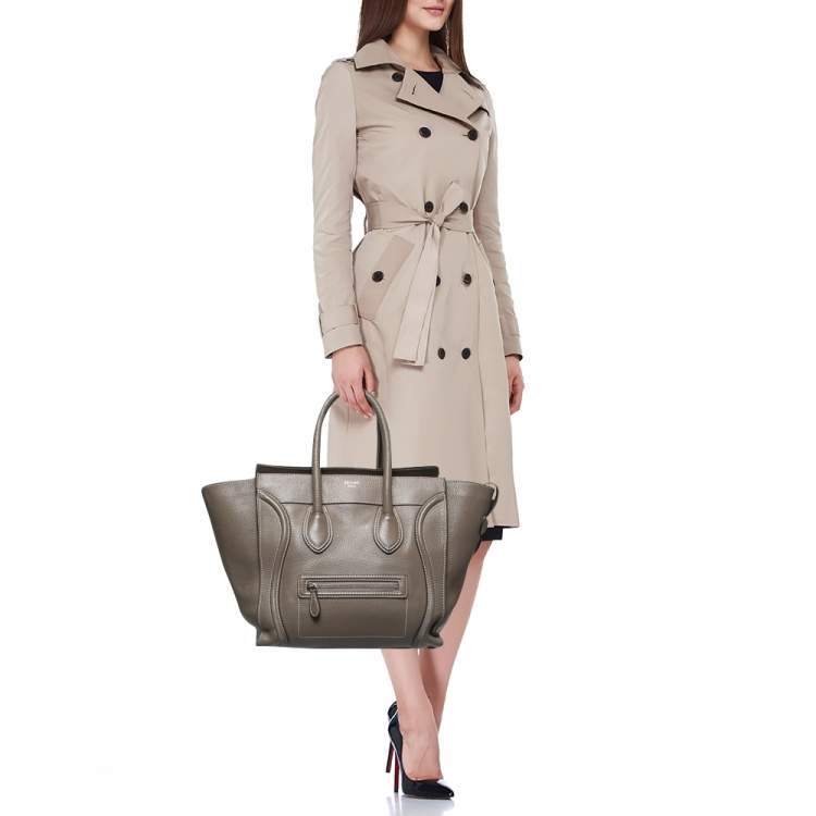 Pre Owned Celine Dark Beige Leather Mini Luggage Tote