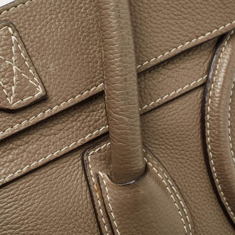 Pre Owned Celine Dark Beige Leather Mini Luggage Tote