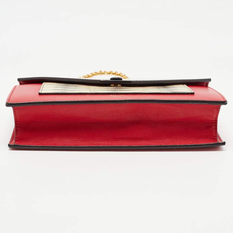 Pre Owned Celine Tricolor Lizard, Patent and Leather Pocket Envelope Wallet On Chain 