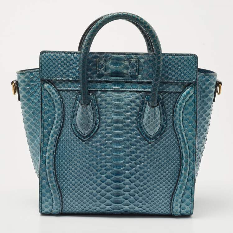 Pre Owned Céline Blue Python Nano Luggage Tote