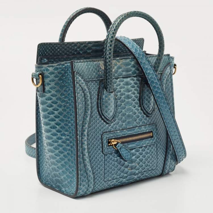 Pre Owned Céline Blue Python Nano Luggage Tote
