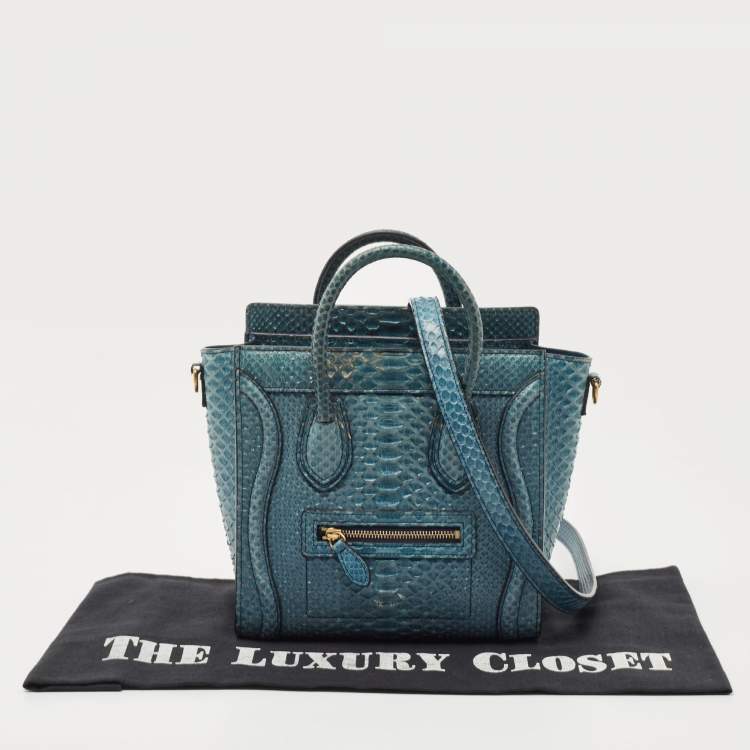 Pre Owned Céline Blue Python Nano Luggage Tote