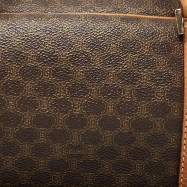 Pre Owned Celine Brown Macadam Coated Canvas and Leather Boston Bag