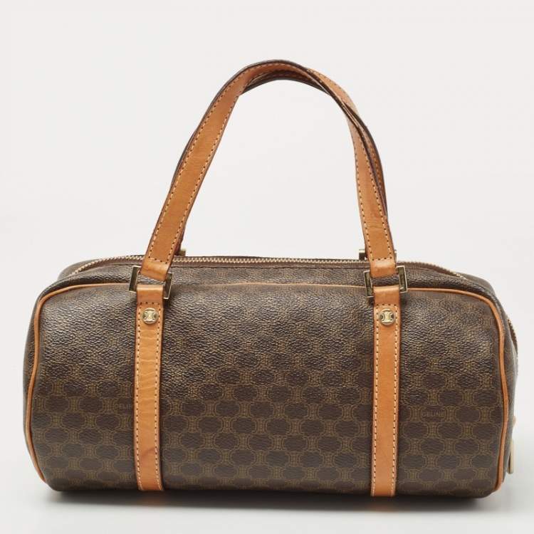 Pre Owned Celine Brown Macadam Coated Canvas and Leather Boston Bag