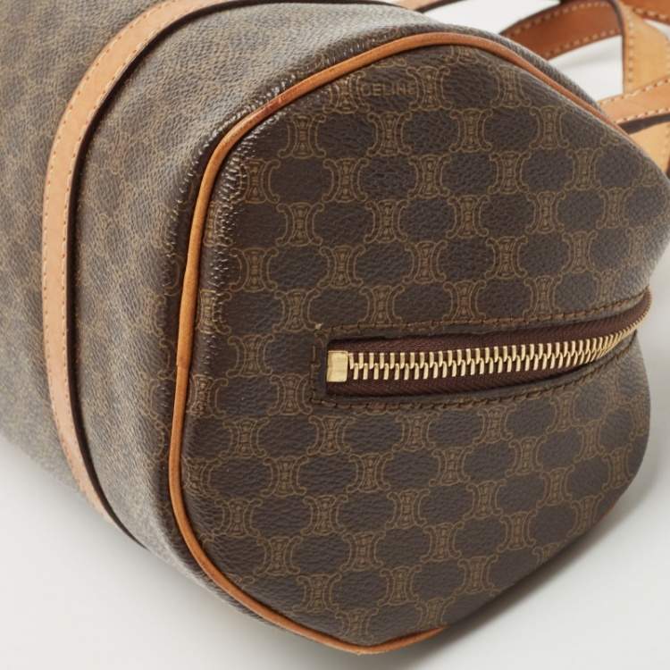 Pre Owned Celine Brown Macadam Coated Canvas and Leather Boston Bag