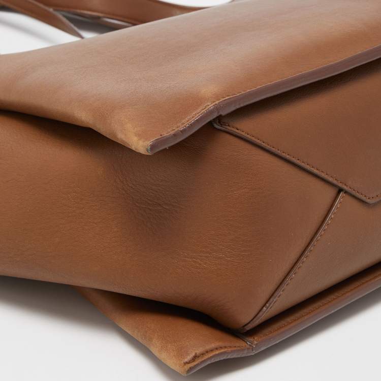 Pre Owned Celine Brown Leather Medium Tri-Fold Tote