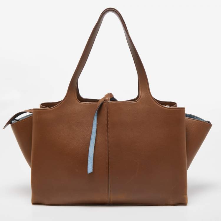 Pre Owned Celine Brown Leather Medium Tri-Fold Tote