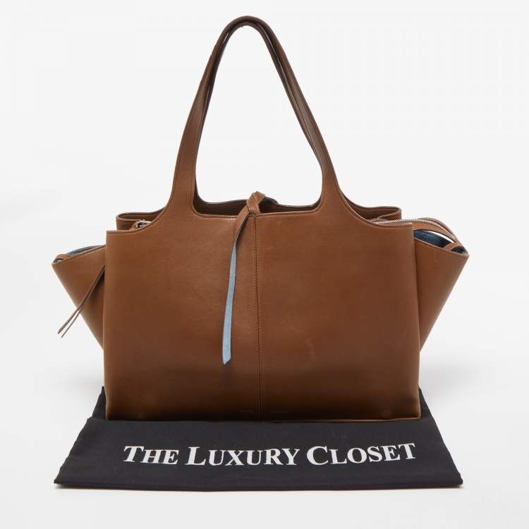 Pre Owned Celine Brown Leather Medium Tri-Fold Tote