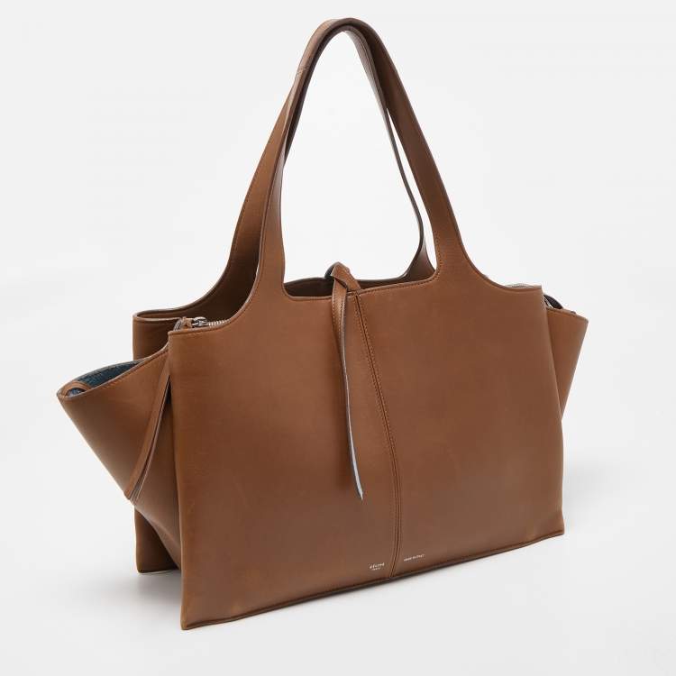 Pre Owned Celine Brown Leather Medium Tri-Fold Tote