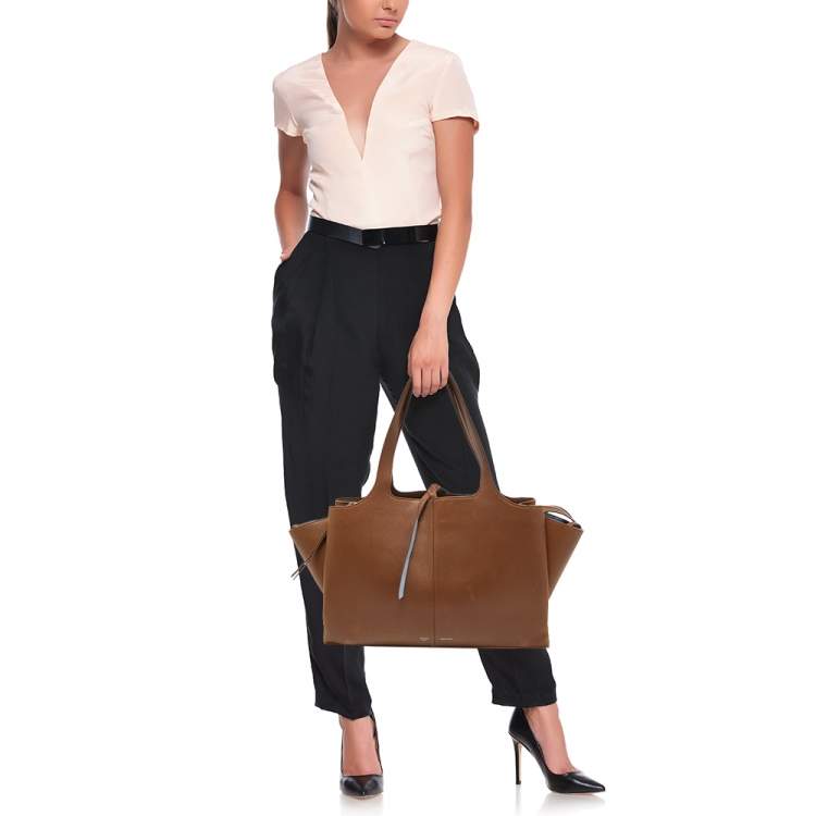 Pre Owned Celine Brown Leather Medium Tri-Fold Tote