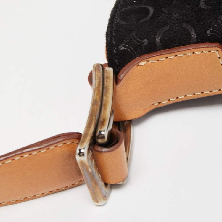 Pre Owned Celine Black/Natural Embossed Suede Shoulder Bag
