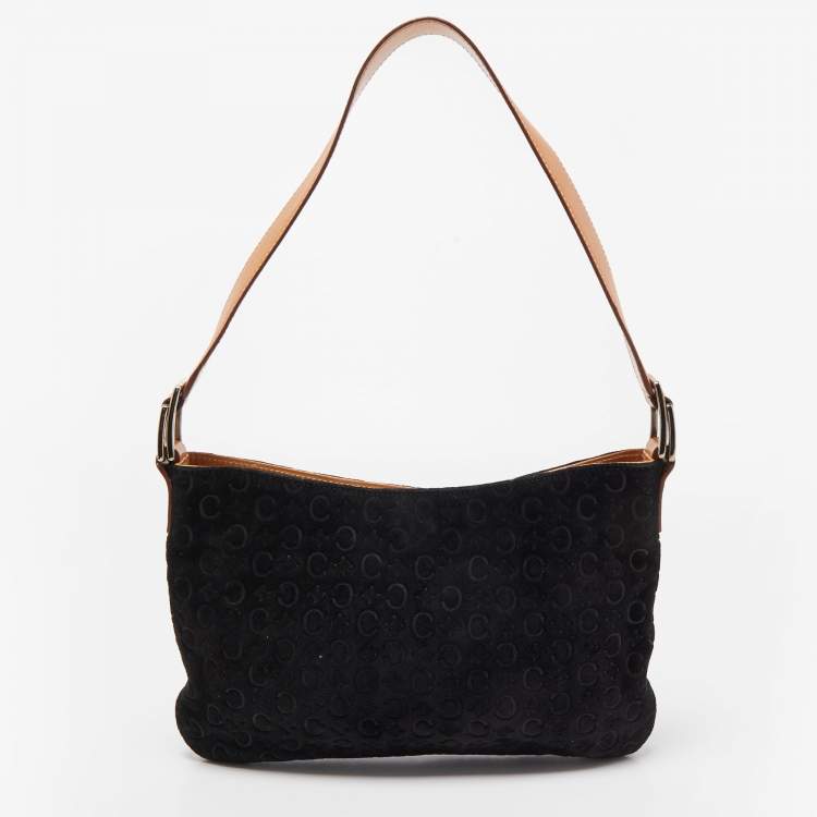 Pre Owned Celine Black/Natural Embossed Suede Shoulder Bag
