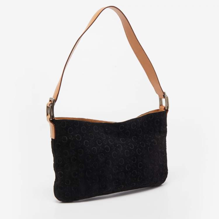 Pre Owned Celine Black/Natural Embossed Suede Shoulder Bag