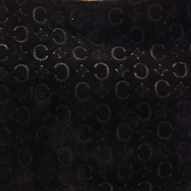 Pre Owned Celine Black/Natural Embossed Suede Shoulder Bag