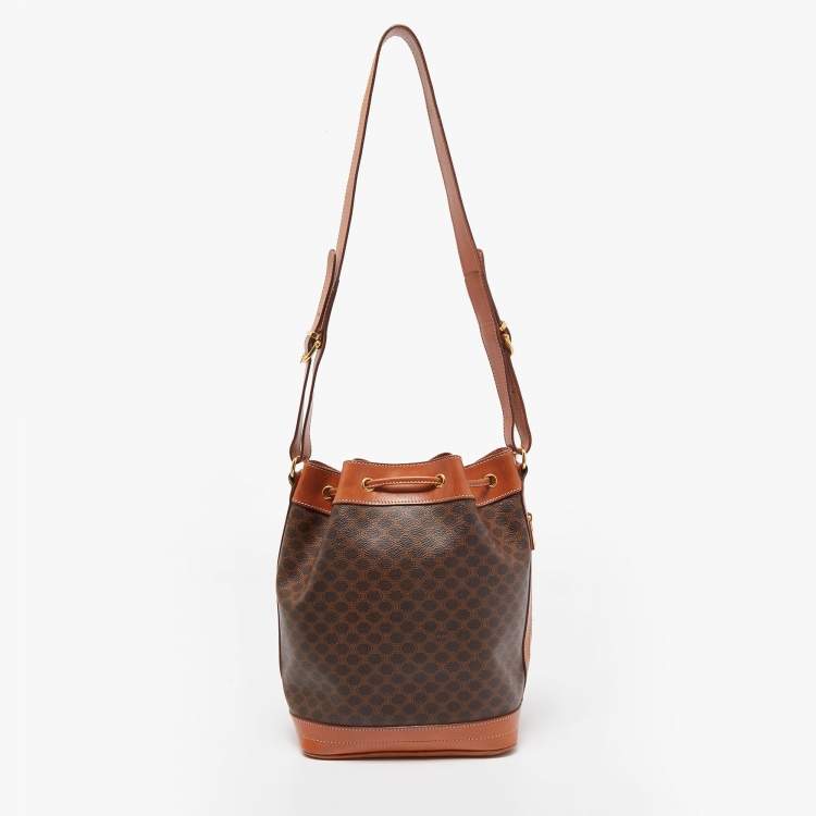Pre Owned Celine Brown Macadam PVC Vintage Drawstring Bucket Bag