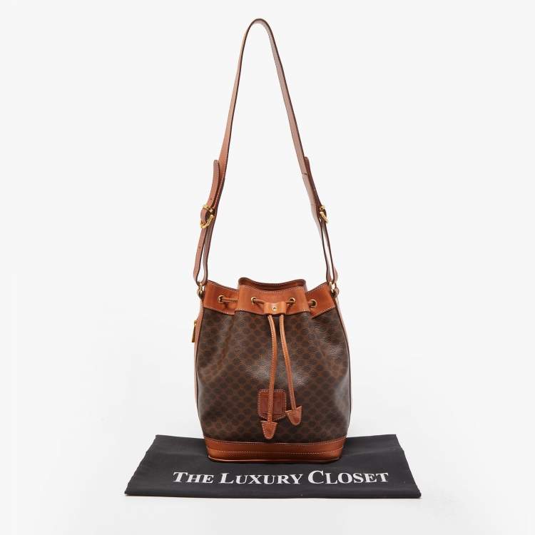 Pre Owned Celine Brown Macadam PVC Vintage Drawstring Bucket Bag