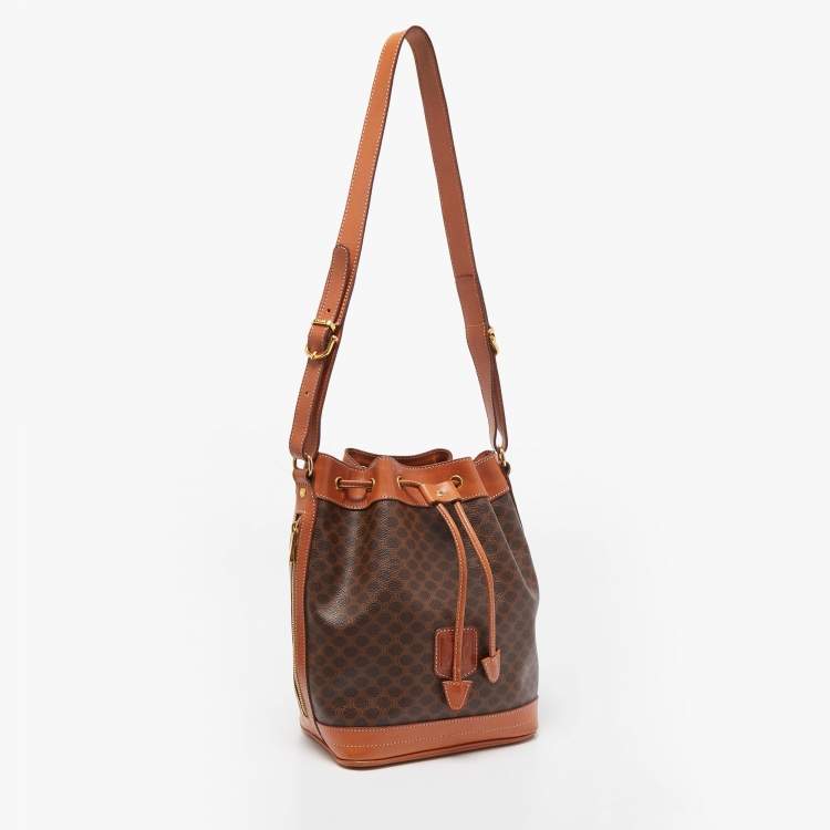 Pre Owned Celine Brown Macadam PVC Vintage Drawstring Bucket Bag