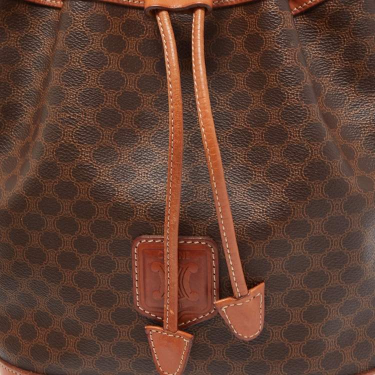 Pre Owned Celine Brown Macadam PVC Vintage Drawstring Bucket Bag