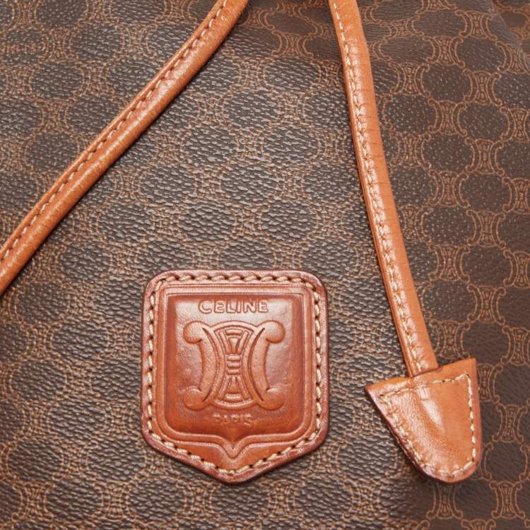 Pre Owned Celine Brown Macadam PVC Vintage Drawstring Bucket Bag