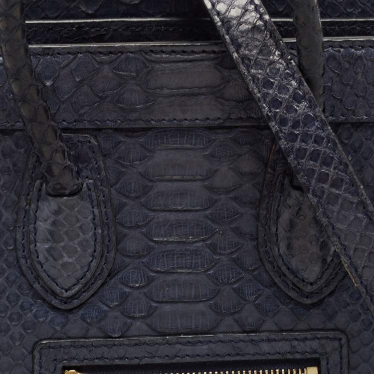 Pre Owned Celine Navy Blue Python Nano Luggage Tote