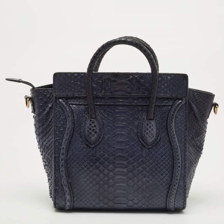 Pre Owned Celine Navy Blue Python Nano Luggage Tote