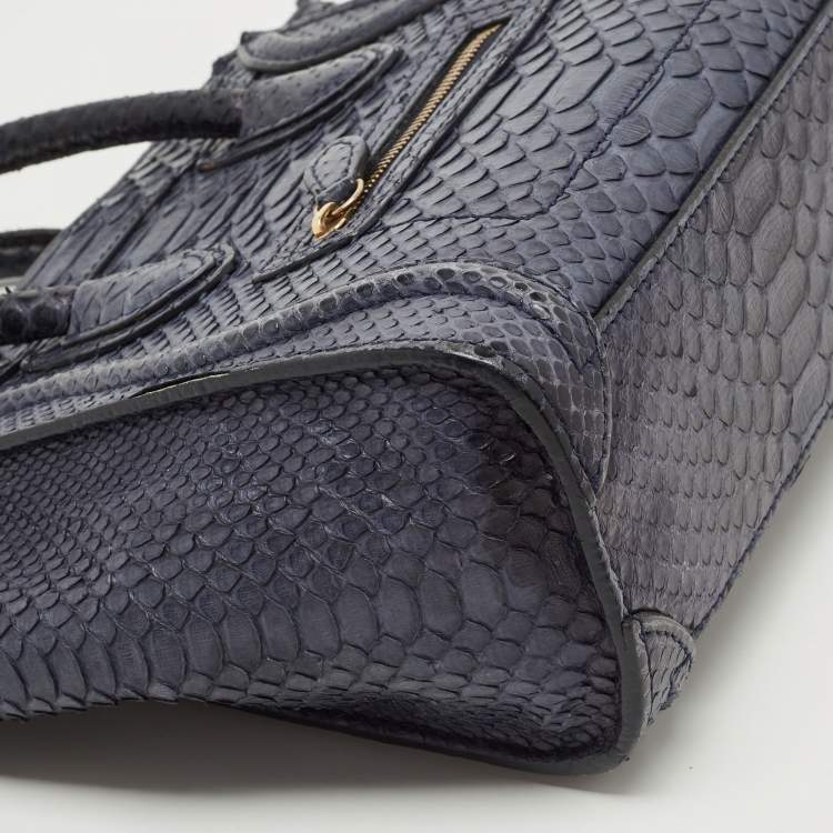 Pre Owned Celine Navy Blue Python Nano Luggage Tote