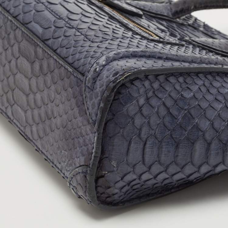 Pre Owned Celine Navy Blue Python Nano Luggage Tote
