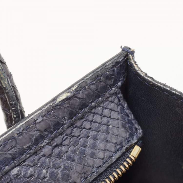 Pre Owned Celine Navy Blue Python Nano Luggage Tote