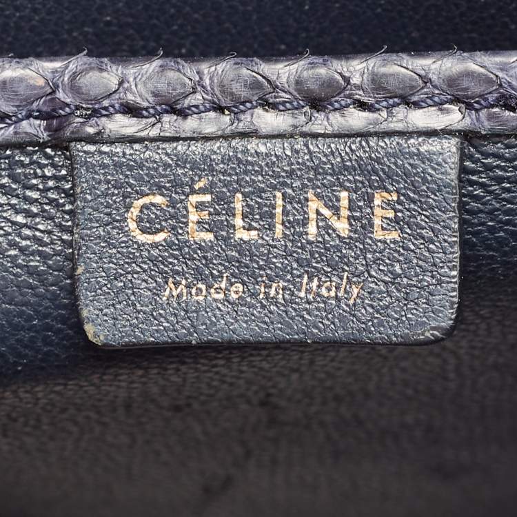 Pre Owned Celine Navy Blue Python Nano Luggage Tote
