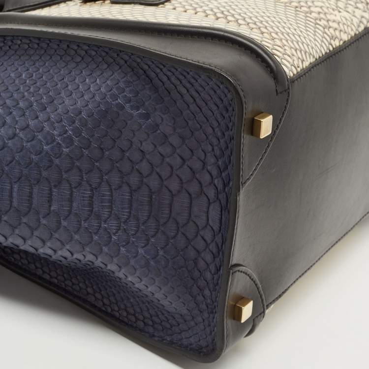 Pre Owned Celine Tricolor Watersnake and Leather Mini Luggage Tote