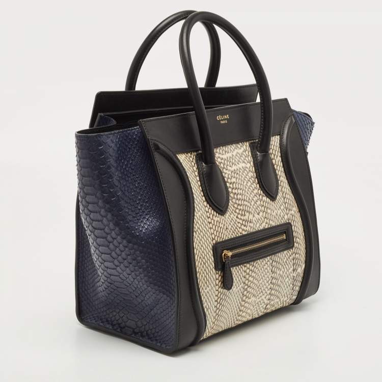Pre Owned Celine Tricolor Watersnake and Leather Mini Luggage Tote