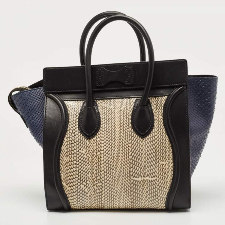 Pre Owned Celine Tricolor Watersnake and Leather Mini Luggage Tote