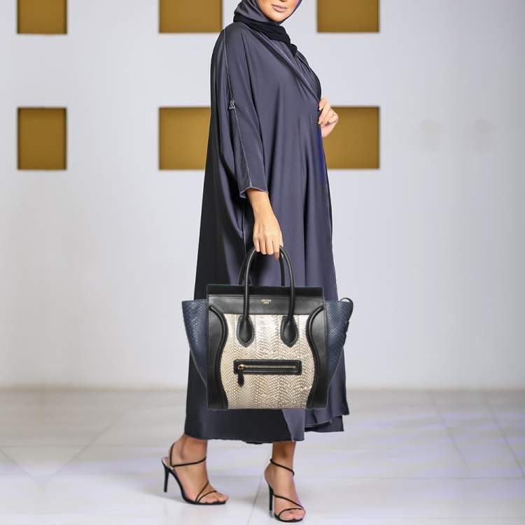 Pre Owned Celine Tricolor Watersnake and Leather Mini Luggage Tote