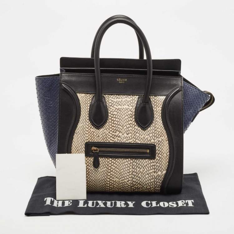Pre Owned Celine Tricolor Watersnake and Leather Mini Luggage Tote