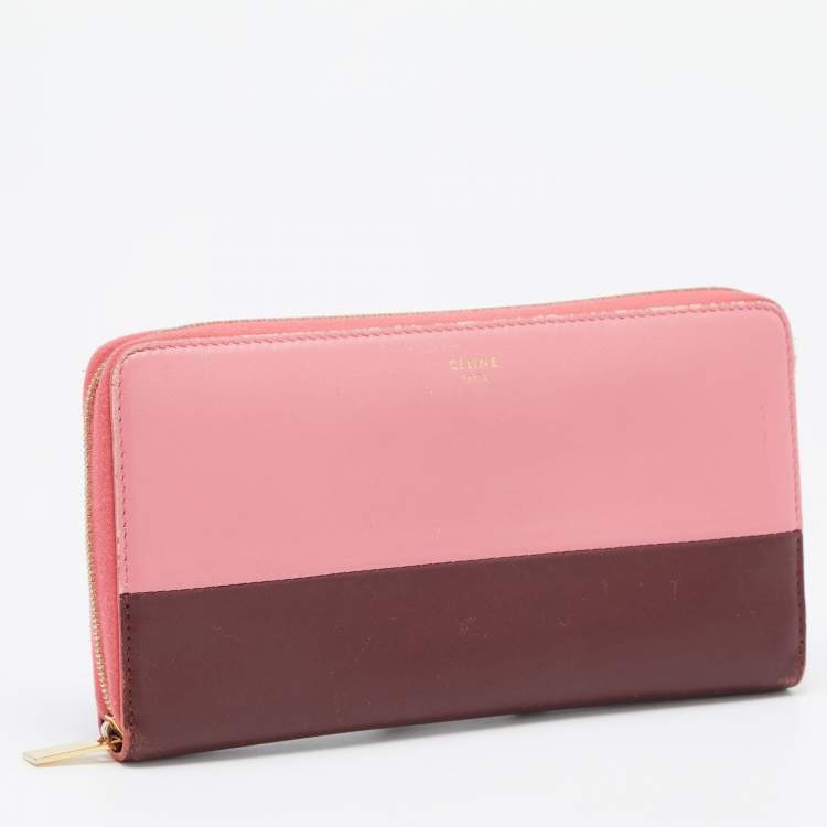 Pre Owned Celine Pink/Red Leather Zip Around Wallet