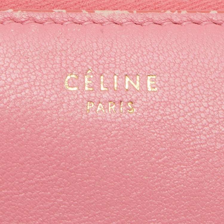 Pre Owned Celine Pink/Red Leather Zip Around Wallet