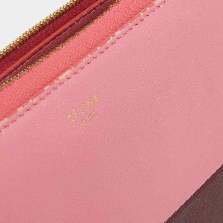 Pre Owned Celine Pink/Red Leather Zip Around Wallet