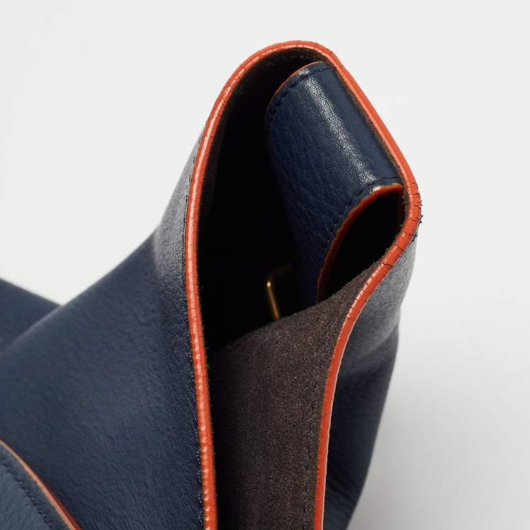 Pre Owned Celine Navy Blue/Orange Leather Medium Phantom Luggage Tote