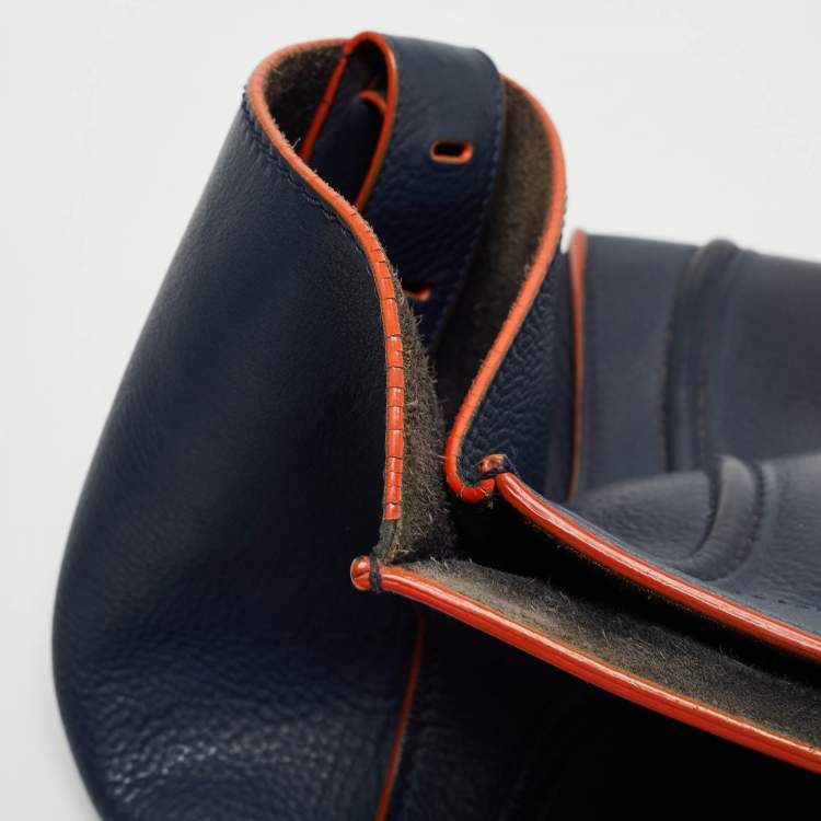 Pre Owned Celine Navy Blue/Orange Leather Medium Phantom Luggage Tote