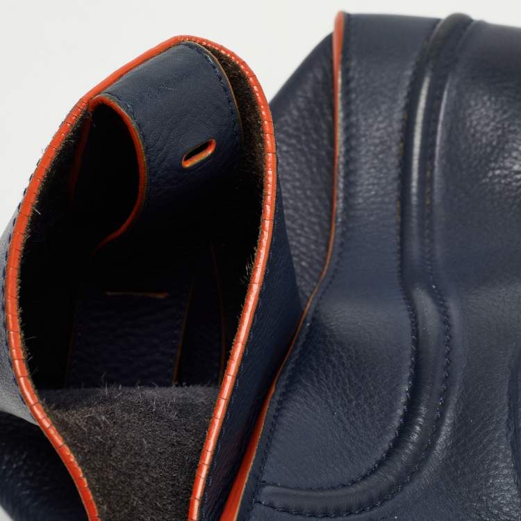 Pre Owned Celine Navy Blue/Orange Leather Medium Phantom Luggage Tote