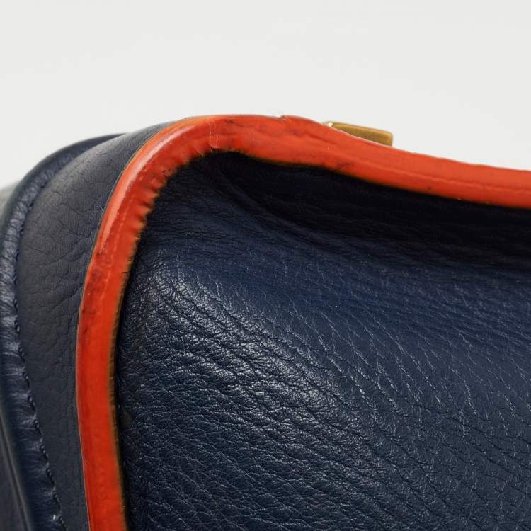 Pre Owned Celine Navy Blue/Orange Leather Medium Phantom Luggage Tote