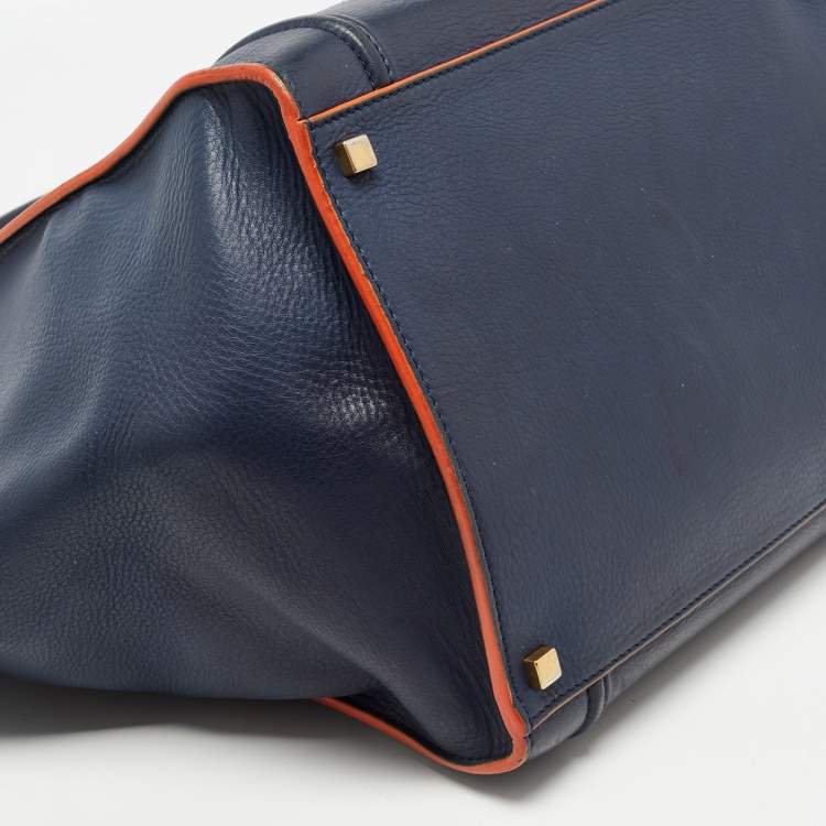 Pre Owned Celine Navy Blue/Orange Leather Medium Phantom Luggage Tote