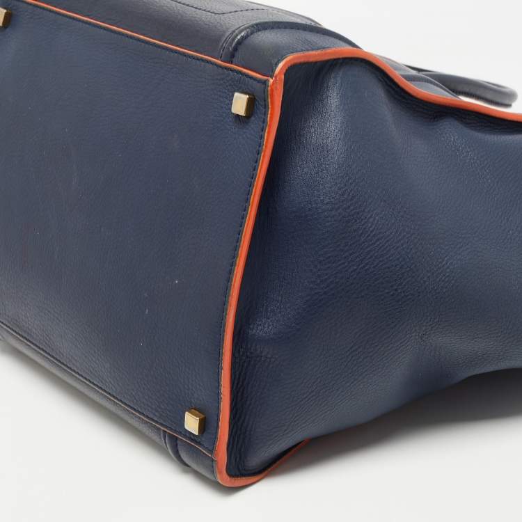 Pre Owned Celine Navy Blue/Orange Leather Medium Phantom Luggage Tote