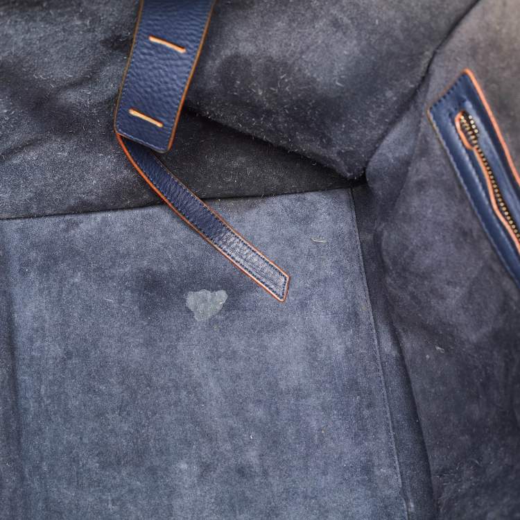Pre Owned Celine Navy Blue/Orange Leather Medium Phantom Luggage Tote