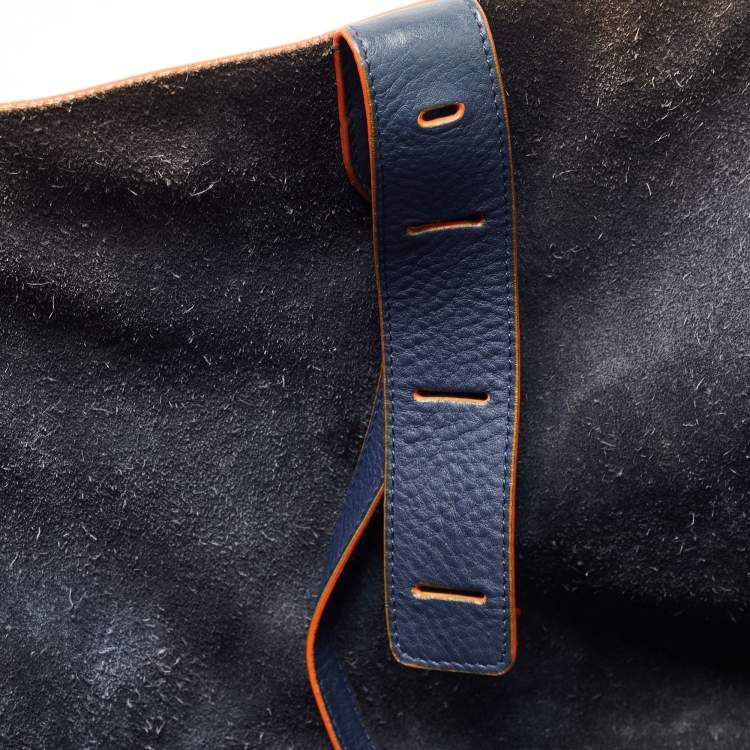 Pre Owned Celine Navy Blue/Orange Leather Medium Phantom Luggage Tote