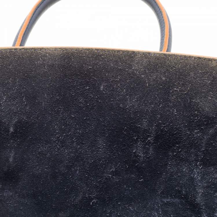 Pre Owned Celine Navy Blue/Orange Leather Medium Phantom Luggage Tote