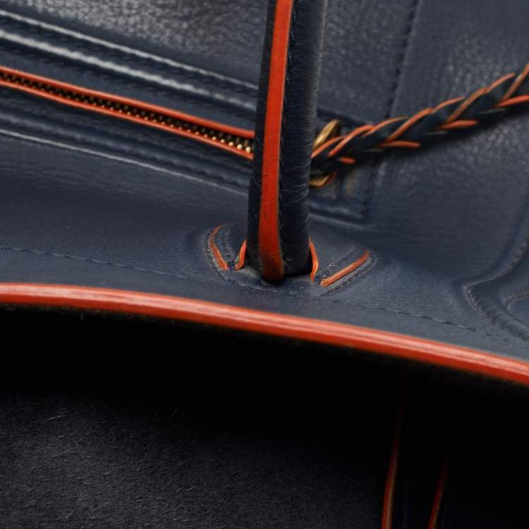 Pre Owned Celine Navy Blue/Orange Leather Medium Phantom Luggage Tote